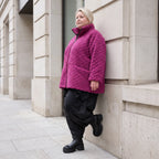 Fuchsia Teddyjacke mit kastigem Schnitt Stehkragen Reißverschluss und Nahttaschen