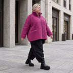 Fuchsia Teddyjacke mit kastigem Schnitt Stehkragen Reißverschluss und Nahttaschen