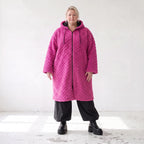 Fuchsia Teddymantel aus Pluesch mit Tuell Tunnelzug Reissverschluss geradem Schnitt