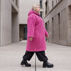 Fuchsia Teddymantel aus Pluesch mit Tuell Tunnelzug Reissverschluss geradem Schnitt