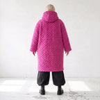 Fuchsia Teddymantel aus Pluesch mit Tuell Tunnelzug Reissverschluss geradem Schnitt
