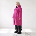 Fuchsia Teddymantel aus Pluesch mit Tuell Tunnelzug Reissverschluss geradem Schnitt