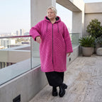 Fuchsia Teddymantel aus Pluesch mit Tuell Tunnelzug Reissverschluss geradem Schnitt