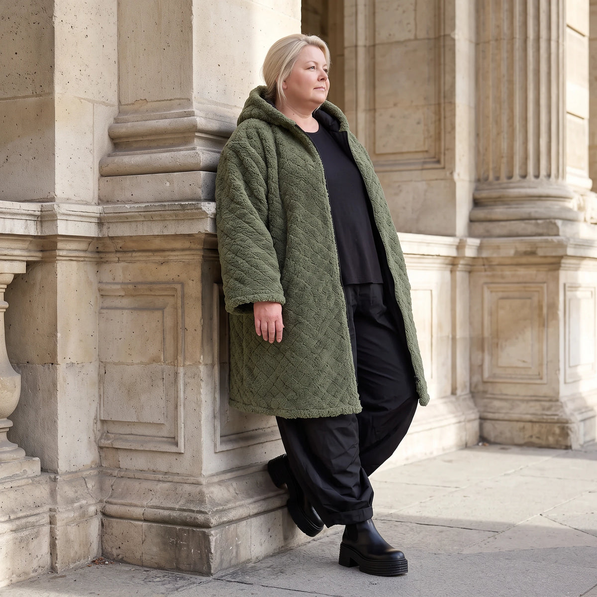 Teddymantel mit Tunnelzug und Tülleinsatz kuschelig warm für feminine Winterlooks pur