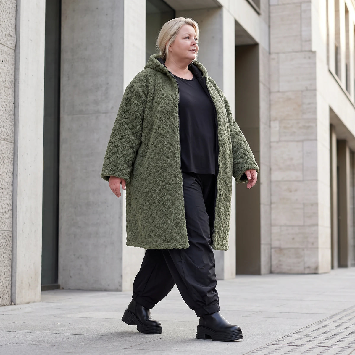 Teddymantel mit Tunnelzug und Tülleinsatz kuschelig warm für feminine Winterlooks pur