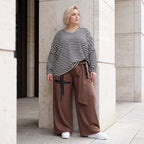 Marlenehose aus weichem Fleece mit Bindegürtel und weitem fließendem Bein winterwarm