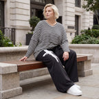 Warme Fleece Marlenehose mit elastischem Bund und Bindegürtel im weiten Komfortschnitt