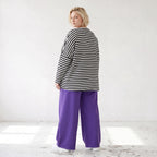 Lila Marlenehose aus weichem warmem Fleece mit Elasthan elastischem Bund und Bindegürtel