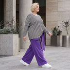 Lila Marlenehose aus weichem warmem Fleece mit Elasthan elastischem Bund und Bindegürtel