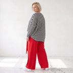 Warme Marlenehose aus Fleece mit Stretch elastischem Bund Bindegürtel und weitem Bein