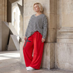 Warme Marlenehose aus Fleece mit Stretch elastischem Bund Bindegürtel und weitem Bein
