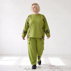 Ballonhose aus weichem Fleece in Olivgrün mit Stretch und elastischem Bund bequem lässig