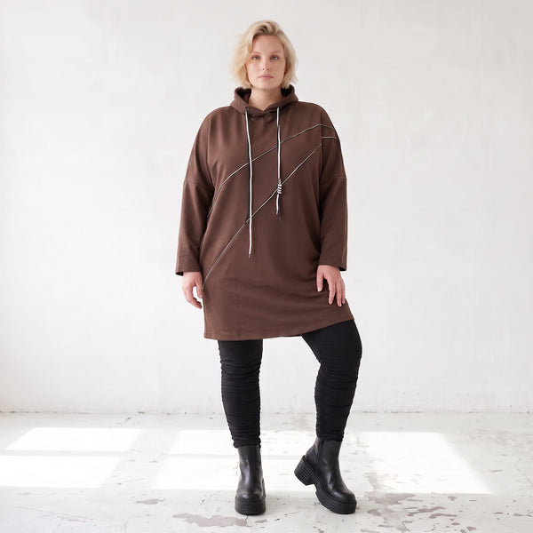 Kuscheliger Fleecehoodie mit Kapuze Tunnelzug Seitentaschen und Stretch in Geradschnitt