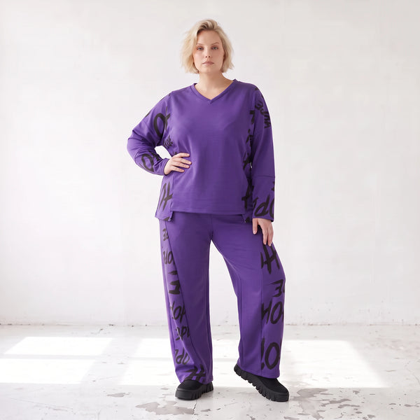 Lila Fleece Ballonhose mit Schnürbund und Taschen weiche warme Winterhose in Ballonform