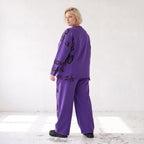 Lila Fleece Ballonhose mit Schnürbund und Taschen weiche warme Winterhose in Ballonform