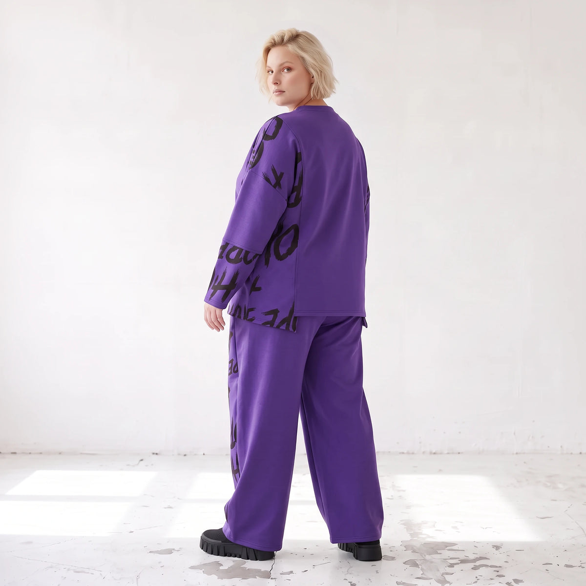 Lila Fleece Ballonhose mit Schnürbund und Taschen weiche warme Winterhose in Ballonform