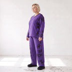 Lila Fleece Ballonhose mit Schnürbund und Taschen weiche warme Winterhose in Ballonform