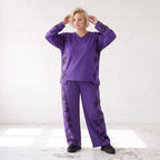 Lila Fleece Ballonhose mit Schnürbund und Taschen weiche warme Winterhose in Ballonform