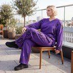 Lila Fleece Ballonhose mit Schnürbund und Taschen weiche warme Winterhose in Ballonform