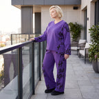 Lila Fleece Ballonhose mit Schnürbund und Taschen weiche warme Winterhose in Ballonform