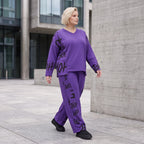 Lila Fleece Ballonhose mit Schnürbund und Taschen weiche warme Winterhose in Ballonform