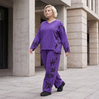 Lila Fleece Ballonhose mit Schnürbund und Taschen weiche warme Winterhose in Ballonform