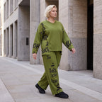 Olivgrüne Ballonhose aus Fleece mit Stretch und Schnürbund für modische Winterlooks
