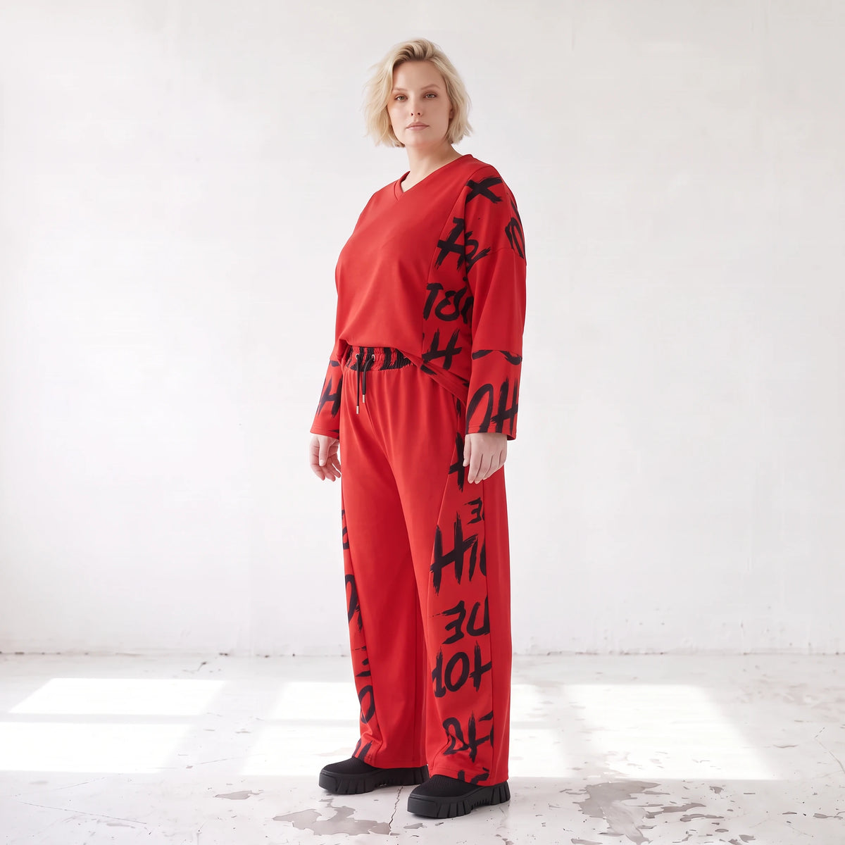 Warme Fleece Ballonhose mit elastischem Bund und Schnürung in legerer Winterform