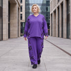 Lila Fleeceshirt mit V-Ausschnitt und Langarm weich warm im geraden Schnitt Stretchfit
