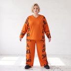 Fleeceshirt in Rost mit V-Ausschnitt geradem Schnitt und Stretch weich und winterwarm