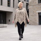 Langarmshirt aus Baumwolle in Beige/Braun mit Rollkragen Tunnelzug und A-Linie Zipfelsaum
