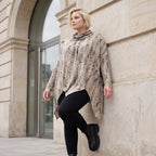 Langarmshirt aus Baumwolle in Beige/Braun mit Rollkragen Tunnelzug und A-Linie Zipfelsaum