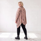 Wintershirt in Rosa/Beige mit Rollkragen Tunnelzug Zipfelsaum und Baumwolle A-Linie