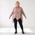 Wintershirt in Rosa/Beige mit Rollkragen Tunnelzug Zipfelsaum und Baumwolle A-Linie
