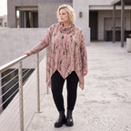 Wintershirt in Rosa/Beige mit Rollkragen Tunnelzug Zipfelsaum und Baumwolle A-Linie