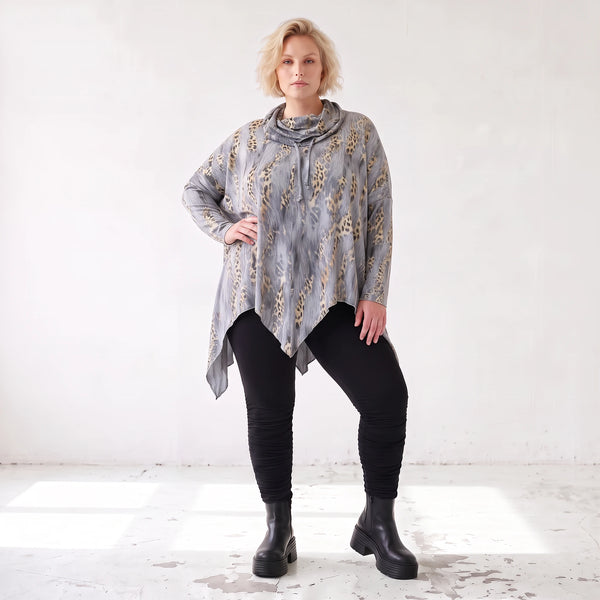 Wintershirt aus Baumwolljersey in A-Linie mit Rollkragen und Tunnelzug kuschelig weich