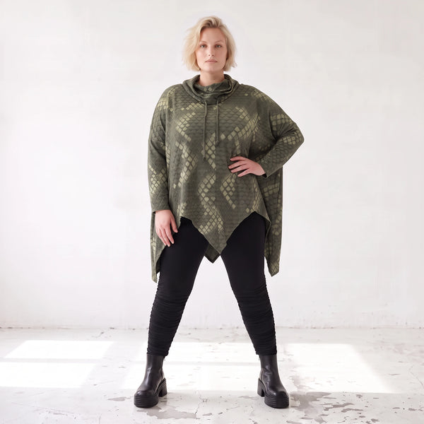 Wintershirt aus Baumwolljersey mit Rollkragen Tunnelzug und Zipfelsaum in A-Linie weich
