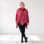 Wintershirt in Rot/Schwarz mit Rollkragen Tunnelzug A-Linie aus Baumwolljersey Zipfelsaum
