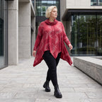 Wintershirt in Rot/Schwarz mit Rollkragen Tunnelzug A-Linie aus Baumwolljersey Zipfelsaum