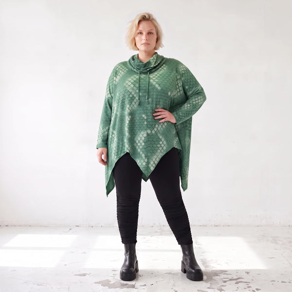 Wintershirt aus weichem Baumwolljersey mit Stretch in A-Linie mit Rollkragen Zipfelsaum