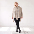 Baumwolljersey Langarmshirt in Beige/Grau mit Rollkragen A-Linie und asymmetrischem Saum