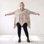 Baumwolljersey Langarmshirt in Beige/Grau mit Rollkragen A-Linie und asymmetrischem Saum