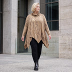 Shirt in A-Linie mit Rollkragen Tunnelzug und Zipfelsaum Beige/Braun aus Baumwolle
