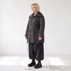 Winterjacke in Lederimitatoptik mit Tunnelzug Hemdkragen Knopfleiste und warmer Haptik