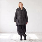 Winterjacke in Lederimitatoptik mit Tunnelzug Hemdkragen Knopfleiste und warmer Haptik