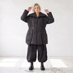 Winterjacke in Lederimitatoptik mit Tunnelzug Hemdkragen Knopfleiste und warmer Haptik