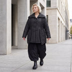 Winterjacke in Lederimitatoptik mit Tunnelzug Hemdkragen Knopfleiste und warmer Haptik