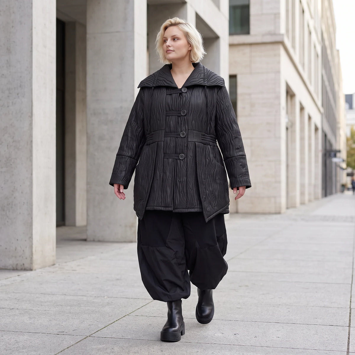 Winterjacke in Lederimitatoptik mit Tunnelzug Hemdkragen Knopfleiste und warmer Haptik