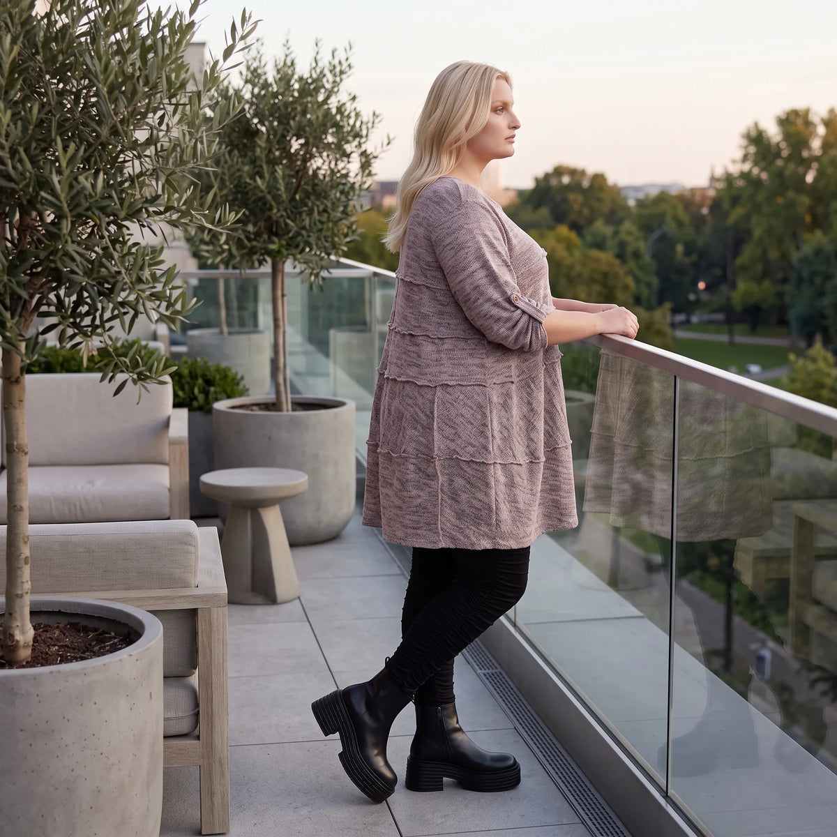 Kuschelig warmer Strickpullover in A-Linie mit Rundhalsausschnitt und Stretchkomfort