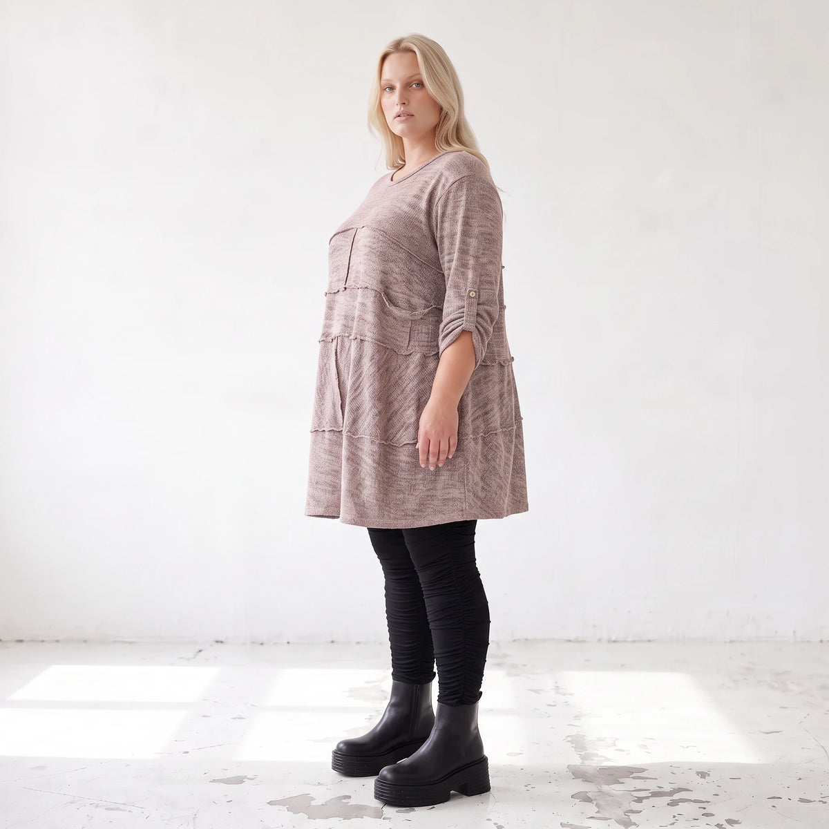 Kuschelig warmer Strickpullover in A-Linie mit Rundhalsausschnitt und Stretchkomfort